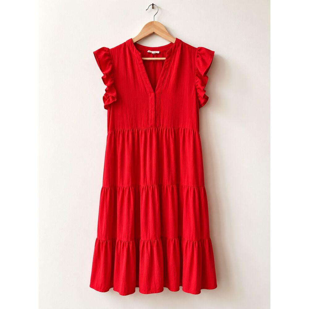 Entro Red Tiered Midi Dress Size Medium Flutter Sleeve Boutique Dress